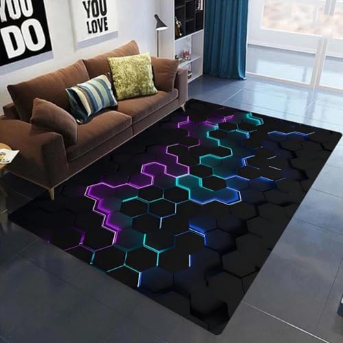 HAN MAN XIU Neonfarbener geometrischer Sechseck-3D-Teppich für Wohnzimmer, Schlafzimmer, Balkon und Badezimmer als rutschfeste Matte HAN MAN XIU Neonfarbener geometrischer Sechseck-3D-Teppich für Wohnzimmer, Schlafzimmer, Balkon und Badezimmer als rutschfeste Matte von HAN MAN XIU