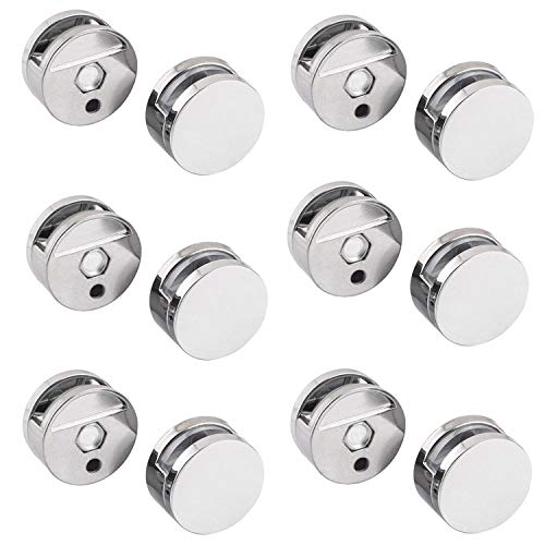 HAN SHENG 12-teiliges Spiegel-Clip-Set mit Glas-Clips, Klemmen, Halterung, runde Form, Wandmontage, Spiegelhalterung, Badezimmerspiegel, Spiegel, feste Befestigung für 3–5 mm dicken Spiegel (27 mm) von HAN SHENG