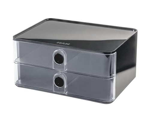 HAN Schubladenbox Allison SMART-BOX mit 2 Schubladen und Trennwand, Kabelführung, stapelbar, Utensilienbox für Büro, Schreibtisch Küche, möbelschonende Gummifüße, 1120-193, dunkelgrau/transparent HAN Schubladenbox Allison SMART-BOX mit 2 Schubladen und Trennwand, Kabelführung, stapelbar, Utensilienbox für Büro, Schreibtisch Küche, möbelschonende Gummifüße, 1120-193, dunkelgrau/transparent von HAN