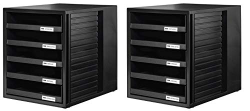 HAN Schubladenbox SYSTEMBOX 1401 in schwarz– Ordnungsbox DIN A4 – Aufbewahrungsbox mit Schubladen 2er Set von HAN