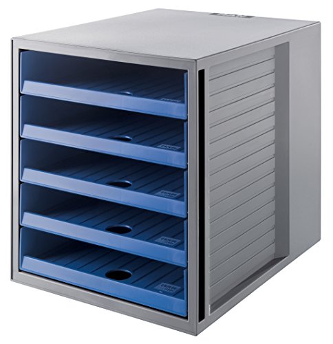 HAN Schubladenbox SCHRANK-SET KARMA mind. 80% Recycling-Kunststoff mit 5 offenen Schubladen für Unterlagen, Schreibtisch, Schrank, inkl. Auszugsperre, Gummifüße, 14018-16, lichtgrau / blau von HAN