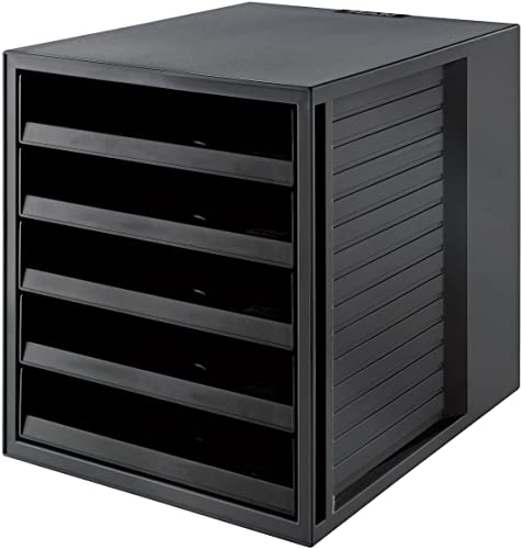 HAN Schubladenbox SCHRANK-SET KARMA mind. 80% Recycling-Kunststoff mit 5 offenen Schubladen für Unterlagen, auf dem Schreibtisch/ im Schrank, inkl. Auszugsperre, Gummifüße, 14018-13, schwarz von HAN