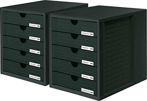 HAN Schubladenbox SYSTEMBOX 1450-13 in Schwarz – Ordnungsbox DIN A4 – Aufbewahrungsbox mit geschlossenen Schubladen 2er Set von HAN