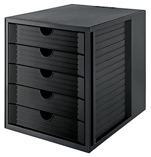 HAN Schubladenbox SYSTEMBOX KARMA mind. 80% Recycling-Kunststoff mit 5 geschlossenen Schubladen, Schreibtisch oder im Schrank, inkl. Auszugsperre + Beschriftungsclip, Gummifüße, 14508-13, schwarz von HAN