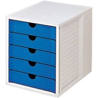 HAN - Schubladenbox systembox 5 Schubladen din C4 Polystyrol Gehäusefarbe: lichtgrau Farbe der Schublade: blau von HAN