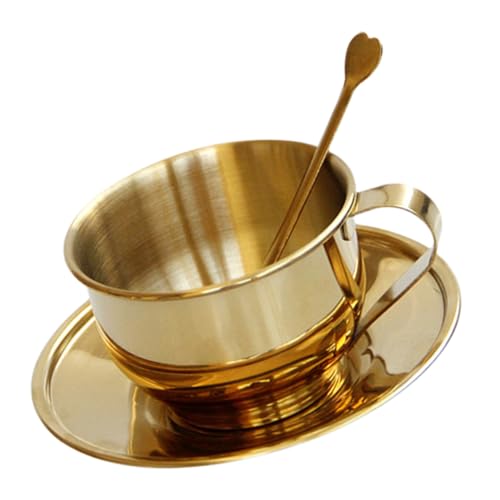 HANABASS 1 Satz Teetassen- Und Untertassen-Set Milchbecher Und Untertasse Kaffeetasse Im Europäischen Stil Kaffeetassen-kit Edelstahlbecher Tassen Mit Untertassen Golden Rostfreier Stahl von HANABASS