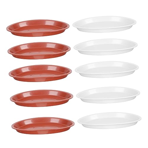 HANABASS 10 Stück Blumentopf Untersetzer Robuste Kunststoffschalen für Pflanzen mit Wasserhaltefunktion für Garten und Balkon Braun und Weiß Je von HANABASS