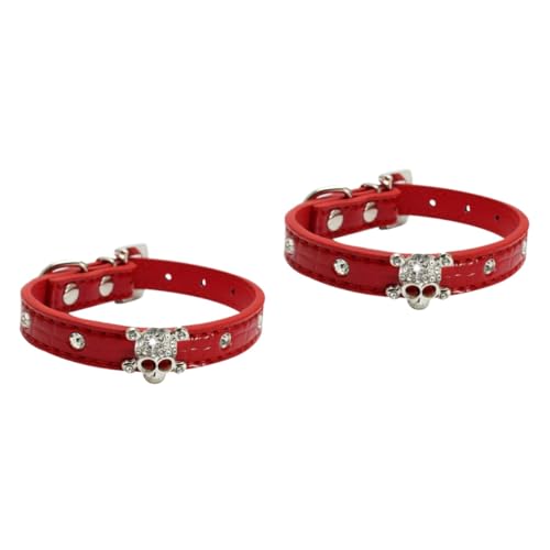 HANABASS 2 Stck. Verstellbares Halloween Hundehalsband mit Kristallschädel PU Party Haustier Halsband Auffälliges Robustes Design für Sicheren von HANABASS