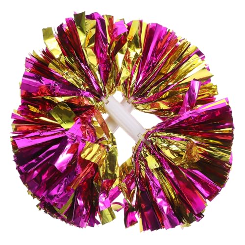 HANABASS 2 Stück Cheerleading Pom Poms Metallic Rosa Handheld Cheerleader Zubehör für Tanz Sport Partys und Feiern Hochwertige Auffällige Cheer Pompons für Dynamische von HANABASS