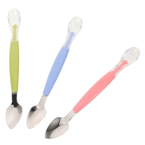 HANABASS 3 Stück Teiliges Fütterungslöffel aus und Doppelseitiges Design mit Schaber und Löffelfunktion Weiche Spitzen Frei Farblich Sortiert für Hygienisches Füttern Zuhause und Unterwegs von HANABASS