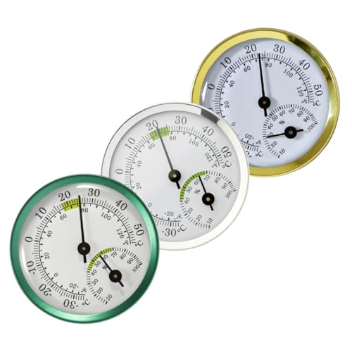 HANABASS 3 Stück Teiliges Thermometer Hygrometer Aluminiumgehäuse Analog Temperatur Feuchtigkeitsmesser für Innen Außen Garten Gewächshaus Büro Schlafzimmer von HANABASS