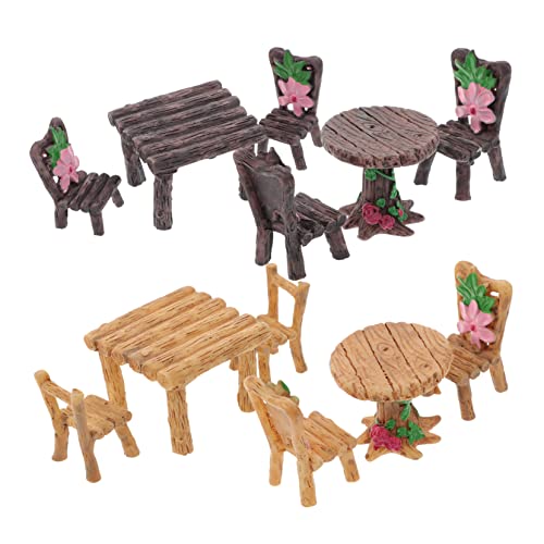 HANABASS 4 Sätze Teilige Micro Landscape Möbel Set Resin Tisch Stühle Miniatur Dekoration für Garten Moos DIY Ornamente Langlebig Realistisch Gestaltet von HANABASS