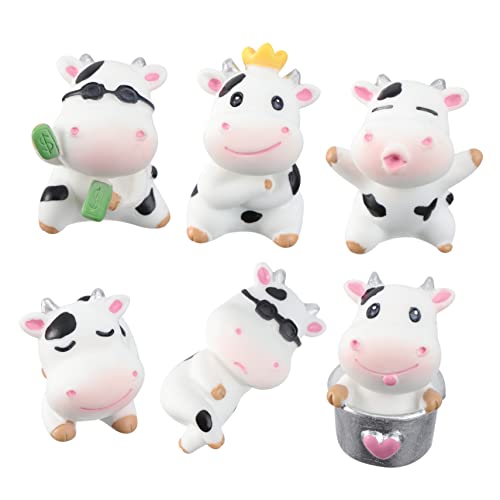 HANABASS 6 Stück Harz Kuh Figuren Kleiner Ebene Dekoration Für Garten Büro Kuchen Entzückendes Ornament Desktop Harz Spielzeug Selbstgemacht Puppenhaus Zubehör von HANABASS
