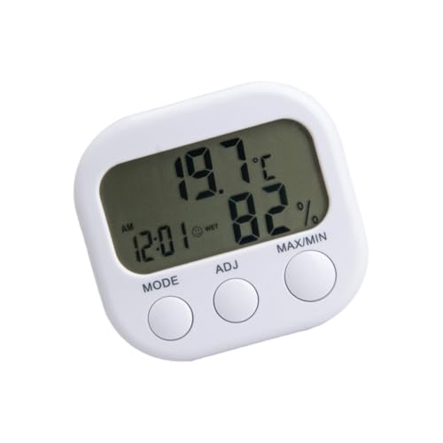HANABASS Digitales Thermometer und Hygrometer für Innenbereich Hochpräzises Temperatur Feuchtigkeitsmessgerät mit Uhrfunktion Leichtes Kunststoffgehäuse Geeignet für Schlafzimmer von HANABASS