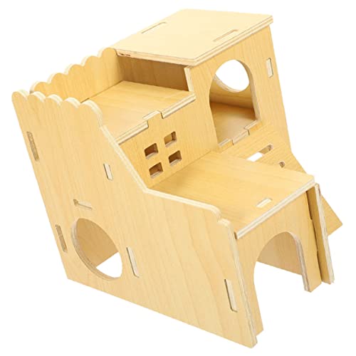 HANABASS Hamster Holzhaus Versteck aus Natürlichem Holz Kleines Haustier Nest für Meerschweinchen und Hamster Atmungsaktiv Sicher mit Leiter zum Klettern DIY Bemalbar für Käfig und von HANABASS