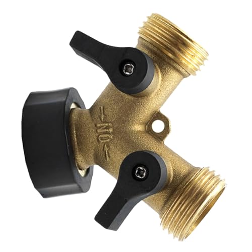 HANABASS Heavy Duty Garten Schlauchverteiler mit Dual Ventilen Y Verteiler aus Vernickeltem Messing Kompatibel mit Gartenschläuchen Einfach zu Bedienen für Gartenbewässerung und Autowäsche von HANABASS
