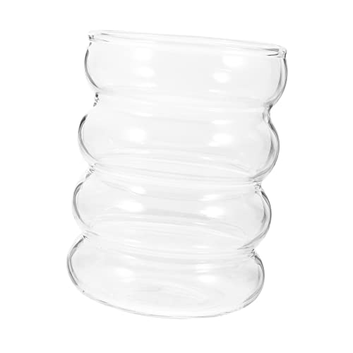 HANABASS Küchenbeständig Latte Macchiato Gläser Kaffeetassen Glas Vintage Bubble Gläser Gerippte Trink 400ml Trink Saft TeeglsSer Wasser Wave Transparent von HANABASS