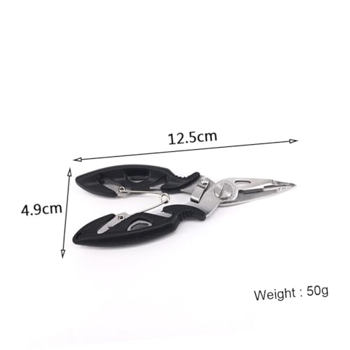HANABASS Multifunktionale Angelschere und Zange aus Edelstahl mit Schnur Trenner und Gezahnten Backen Ergonomischer Griff Schwarz für Vorfach Angeln und Fischhakenentfernung von HANABASS