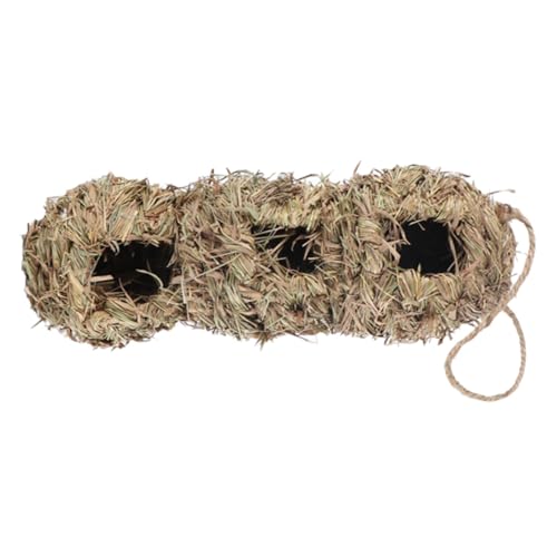 HANABASS Natürliches Handgefertigtes Vogelhäuschen aus Stroh mit Dreifachem Einflugloch Langlebiges Vogelnest Aufhängen für Garten Balkon und Haustiere Komfortabler Unterschlupf für Vögel von HANABASS