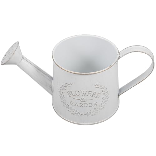 HANABASS Rustikale Gießkanne Aus Metall Verzinkter Krug Eimer Vintage Gießkanne Retro-Krug Metallvase Primitiver Krug Wasserkocher Bauernhaus Landhaus-Pflanzenhalter Weiß Landhaus Deko von HANABASS