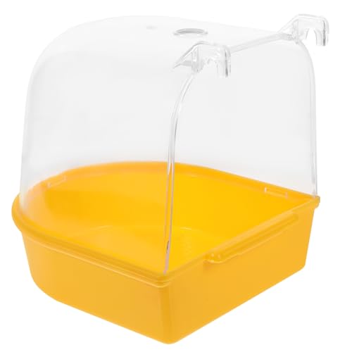 HANABASS Vogelbadewanne für Käfig Hängende Badewanne aus Auslaufsicher für Wellensittiche Papageien Kleine Vögel Einfacher Einbau Geeignet als Wasserdusche oder Sandbad Gelb mit von HANABASS