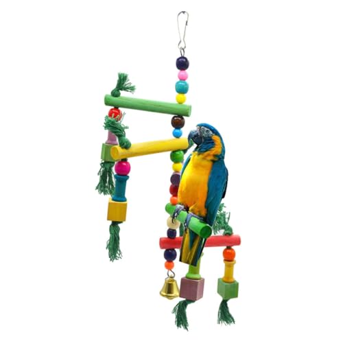 HANABASS Vogelspielzeug Papageien Kletternetz Schaukel aus Naturholz mit Leiter und Laufrad Interaktives Kauspielzeug für Wellensittiche Nymphensittiche und Kleine Vögel Zufällige Farbe von HANABASS