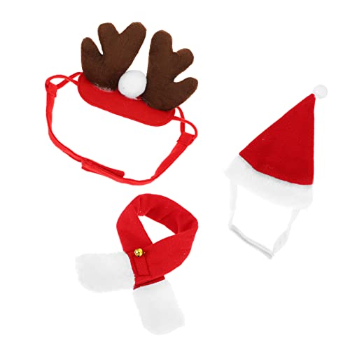 HANABASS Weihnachtliches Haustierkostüm Set mit Rentiergeweih Weichem Weihnachtsmütze und Schal Atmungsaktiv Hautfreundlich Verstellbar für Hunde und Katzen Festliche Kopfbedeckung und von HANABASS