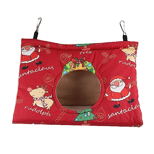 HANABASS Weihnachtliches Papageiennest Hängend Groß Rot mit Rundloch Dickes Baumwoll Winterhaus Vogelhöhle Warmes Schlafhaus für Sittiche Budgies und Kleine Vögel Kuscheliges Vogelbett für von HANABASS