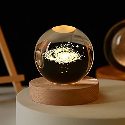 HANASE Stück 3D-Kristallkugel Kristall Planet Sonnensystem Globus Astronomie Geschenk Geburtstagsgeschenk Glaskugel Heimdekoration, N, Warm Light Base von HANASE