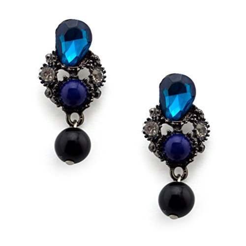 HAND ® Blau-Schwarze Perlen und Kristall Brosche in einem antiken silbernen Farbeinstellung - fügt einen Hauch von Stil zu Ihrem Outfit, Tasche oder Zubehör - 2er Pack von HAND
