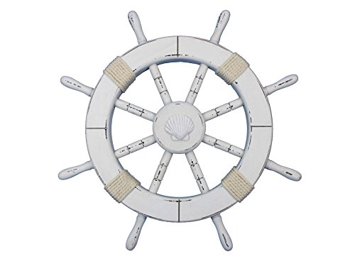 HND Rustikal Weiß Schiff Rad mit Seashell 45,7 cm von HANDCRAFTED NAUTICAL DÉCOR