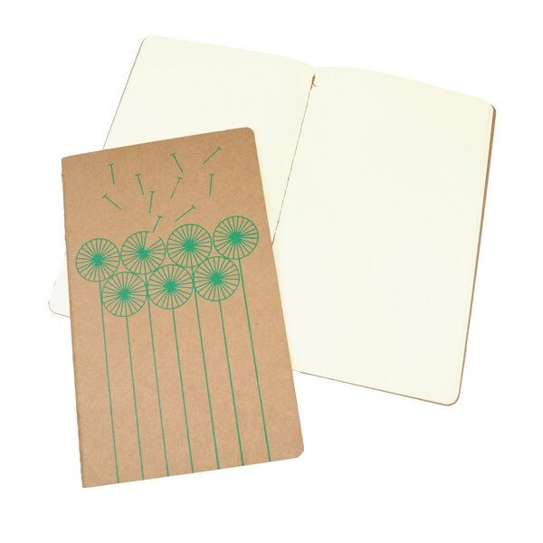 HANDGEDRUCKT "Pusteblume" naturfarbenes Notizheft ca. DIN A5 von HANDGEDRUCKT