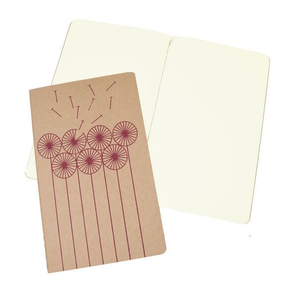 HANDGEDRUCKT "Pusteblume" naturfarbenes Notizheft ca. DIN A5 von HANDGEDRUCKT