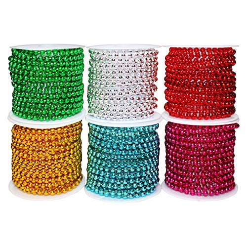 Handi Stitch Perlengirlande Perlenschnur (6 Rollen) - (2.7 m) 3mm Runde Perlenband Perlenkette fur Christbaum - Christbaumkette fur Tischdeko Braut Haarschmuck Brautstrauß DIY Handwerk von HANDI STITCH