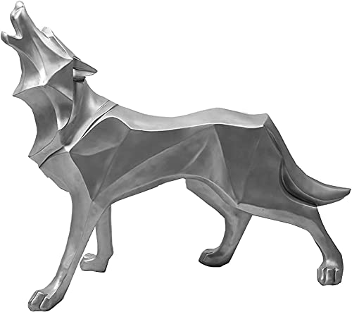 HANDIYA Skulptur Handwerkliche Skulptur Wolf Harz Kunstwerk Figur-Skulpturen und Statuen Abstrakte Geometrie-Heimtisch-Dekoration (Color : Silver) von HANDIYA