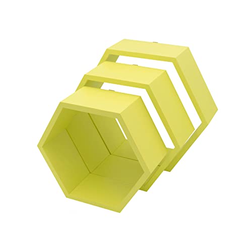 Gelbe Holz-Tönböden in Sechskantform - Hexagon, Wabenregal - 3er Set Hexagon von HANDKADECOR