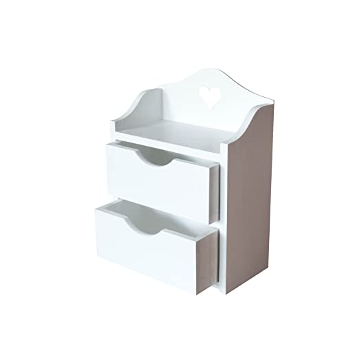 Holzkommode Mini mit Zwei Schubladen und Herz - Weiß, Holz Organizer. Schreibtisch Organizer - Schmuckkommode von HANDKADECOR