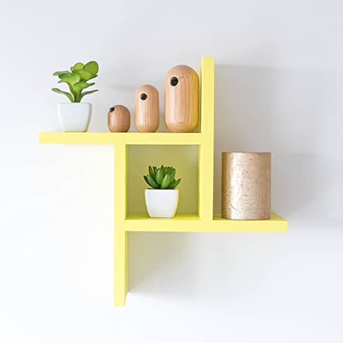 HANDKADECOR Moderne Holz-Wandregal zur dekorativen und funktionalen Aufbewahrung in jedem Raum im Haushalt oder Büro (Gelb) von HANDKADECOR