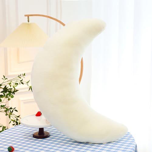 HANDKEI Ein Flauschiges herzförmiges Kissen mit dekorativer Dekoration, Plüsch, Flauschige mondförmige Kissen und EIN süßes Flauschiges Kissen für das Sofa, (60X60cm, Weißer Mond) von HANDKEI