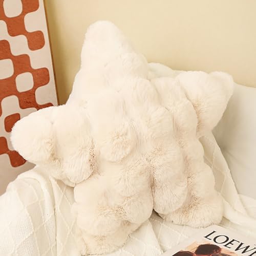 HANDKEI Kissen Plüsch Kissen Herzförmige Flauschige Super weiche Dekoration Kissen Warme und Bequeme Dekoration Wohnzimmer Sofa Schlafzimmer Kissen (50 x 50 cm, Weißer Stern) von HANDKEI
