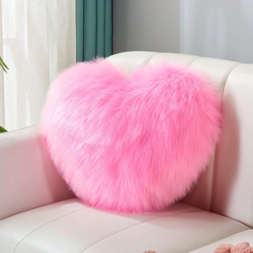HANDKEI Kissen Plüsch Kissen Herzförmige Fluffy Super Weiche Dekoration Kissen Waschbar Warme Dekoration Mädchen Wohnzimmer Sofa Schlafzimmer Rosa Kissen (Rosenpulver, 30X40cm) von HANDKEI