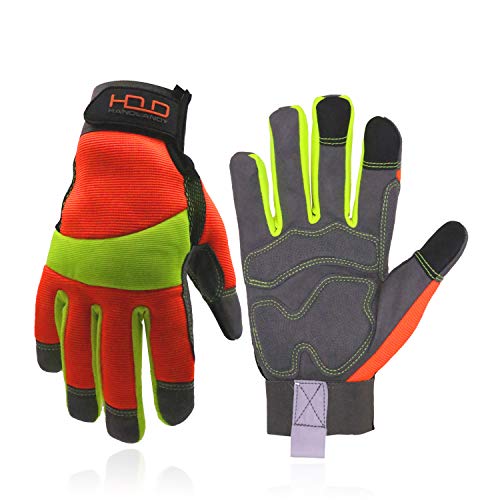 Anti-Vibrations-Handschuhe, reflektierend, Sicherheitshandschuhe, Touchscreen, flexible Elasthan-Rückseite (Größe XXL, hohe Sichtbarkeit, Gelb & Orange) von HANDLANDY