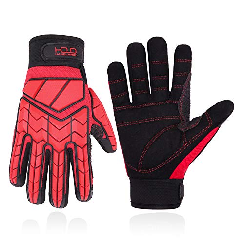 HANDLANDY Anti-Vibrations-Handschuhe,SBR-Polsterung und Stoßfest,TPR-Schutzhandschuhe für Mechaniker,Ingenieur und Konstrukteur,Rot von HANDLANDY