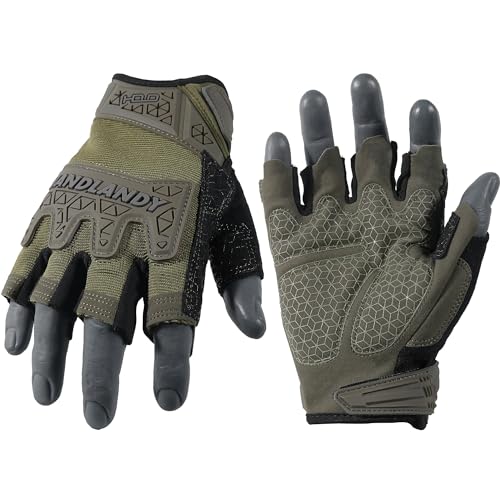 HANDLANDY Fingerlose Arbeitshandschuhe für Herren, Halbfinger-Arbeitshandschuh, rutschfest, stoßdämpfend, atmungsaktiv, Uwrist TPR, Anti-Kollisions-Handschuhe Armeegrün M HANDLANDY Fingerlose Arbeitshandschuhe für Herren, Halbfinger-Arbeitshandschuh, rutschfest, stoßdämpfend, atmungsaktiv, Uwrist TPR, Anti-Kollisions-Handschuhe Armeegrün M von HANDLANDY
