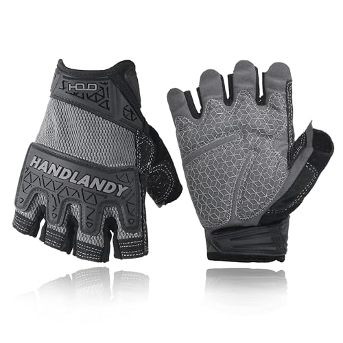 HANDLANDY Fingerlose Arbeitshandschuhe für Herren, Halbfinger-Arbeitshandschuh, rutschfest, stoßdämpfend, atmungsaktiv, Uwrist TPR, Anti-Kollisions-Handschuhe grau M HANDLANDY Fingerlose Arbeitshandschuhe für Herren, Halbfinger-Arbeitshandschuh, rutschfest, stoßdämpfend, atmungsaktiv, Uwrist TPR, Anti-Kollisions-Handschuhe grau M von HANDLANDY