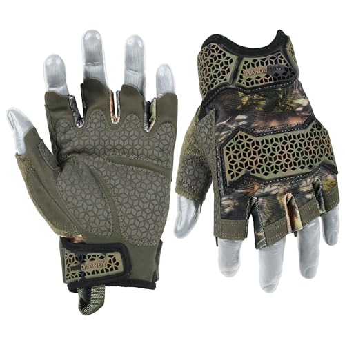 HANDLANDY Fingerlose Arbeitshandschuhe für Männer, gepolsterte Mechanikerhandschuhe, Grip Utility Trucker Fahrerhandschuhe (Tarnung, M) von HANDLANDY