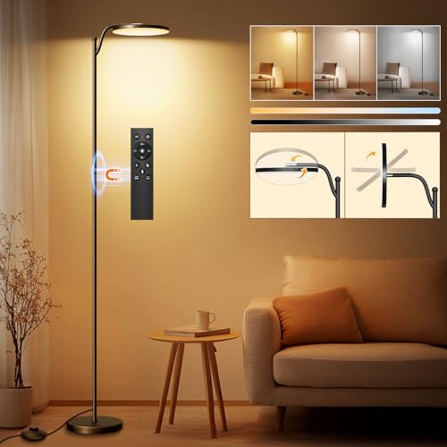 HANDSONIC 32W Deckenfluter LED Dimmbar 183cm,3000 Lumen Stehlampe Dimmbar mit Memory-Funktion,2700K-6500K Leselampe Stehlampen Schwarz,LED Stehlampe 1H Timer mit Fernbedienung für Schlafzimmer,Büro von HANDSONIC