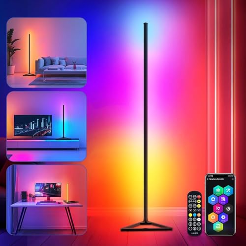 HANDSONIC LED Stehlampe,RGBIC Stehlampe Wohnzimmer Dimmbar,140cm Abnehmbar Schwarz,Standleuchte Led mit App,16 Millionen Farben Standleuchte,300 Szenenmodi,Musikmodus & Timing-Funktion Deko von HANDSONIC