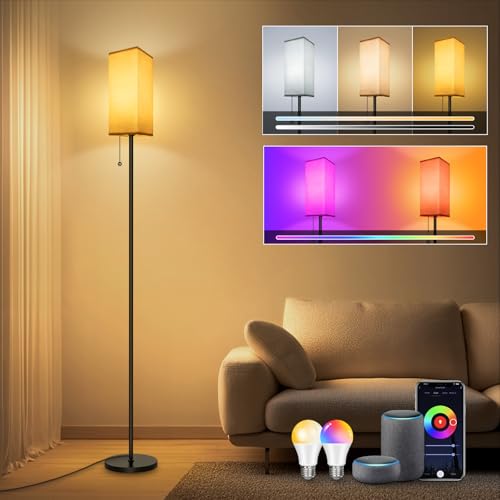 HANDSONIC RGBCW WIFI Stehlampe Wohnzimmer,9W E27 Smart LED Stehlampe,2700K-6500K Dimmbar Stehlampe,Stehleuchte mit APP,Arbeiten Sie mit Alexa & Google Assistant,DIY-Modus,Musikmodus & Timing-Funktion von HANDSONIC