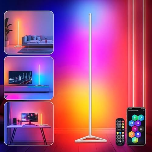 LED Stehlampe,RGBIC Stehlampe Wohnzimmer Dimmbar,140cm Abnehmbar Schwarz,Standleuchte Led mit App,16 Millionen Farben Standleuchte,300 Szenenmodi,Musikmodus & Timing-Funktion Deko Wohnzimmer von HANDSONIC